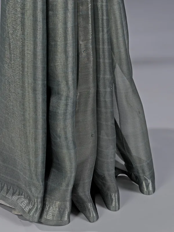 Grey cotton silk saree with resham and cutdana