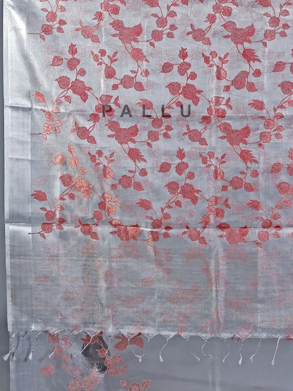 Grey cotton silk saree with thread work