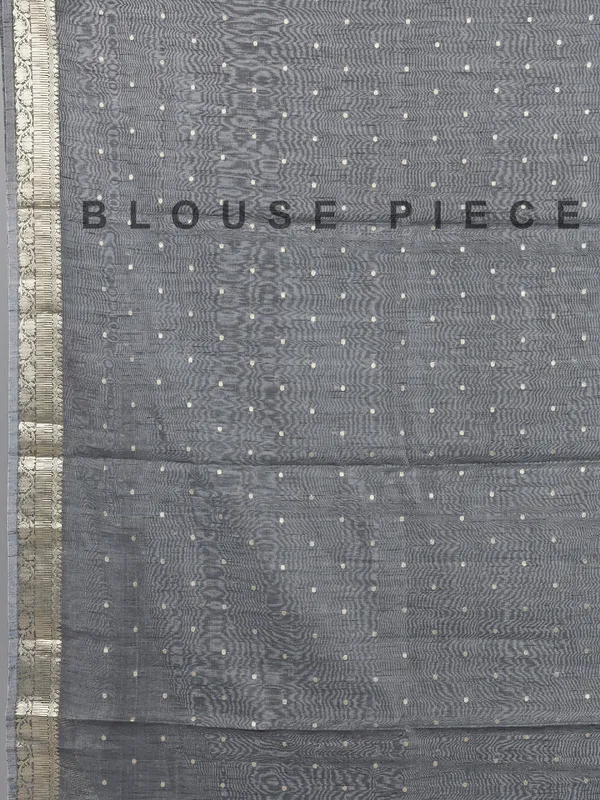 Grey cotton silk saree with zari thread detailing