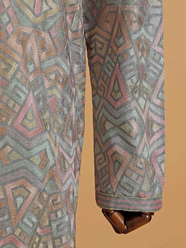 Grey cotton silk with multicolor embroidery