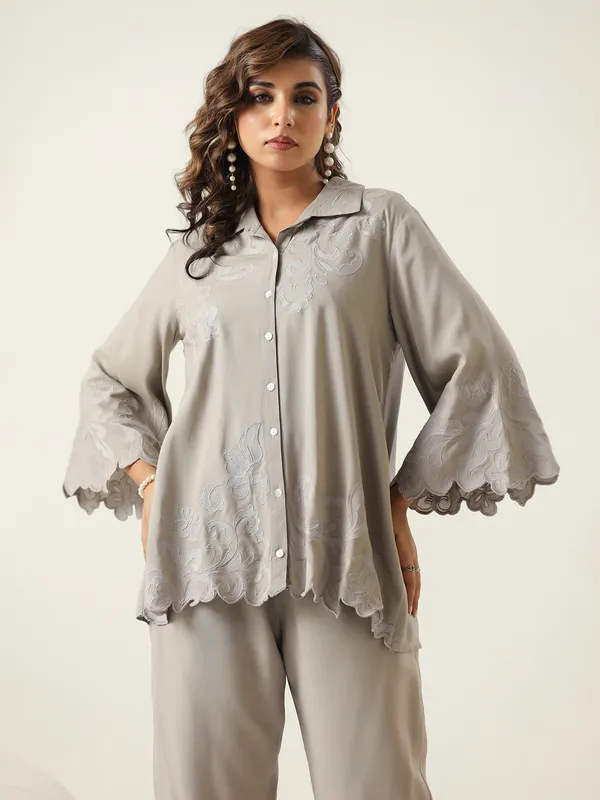 Grey cotton thred worked co ord set