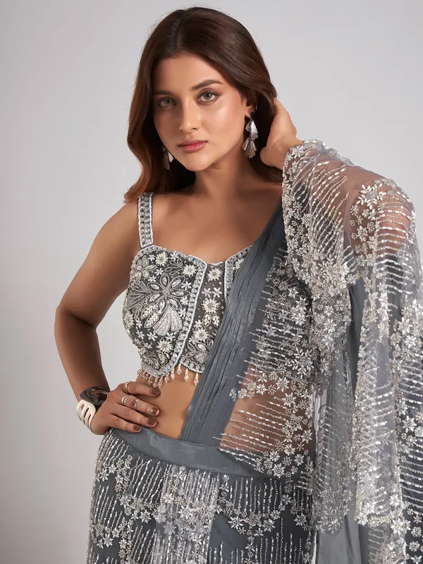 Grey designer silk party wear lehenga choli