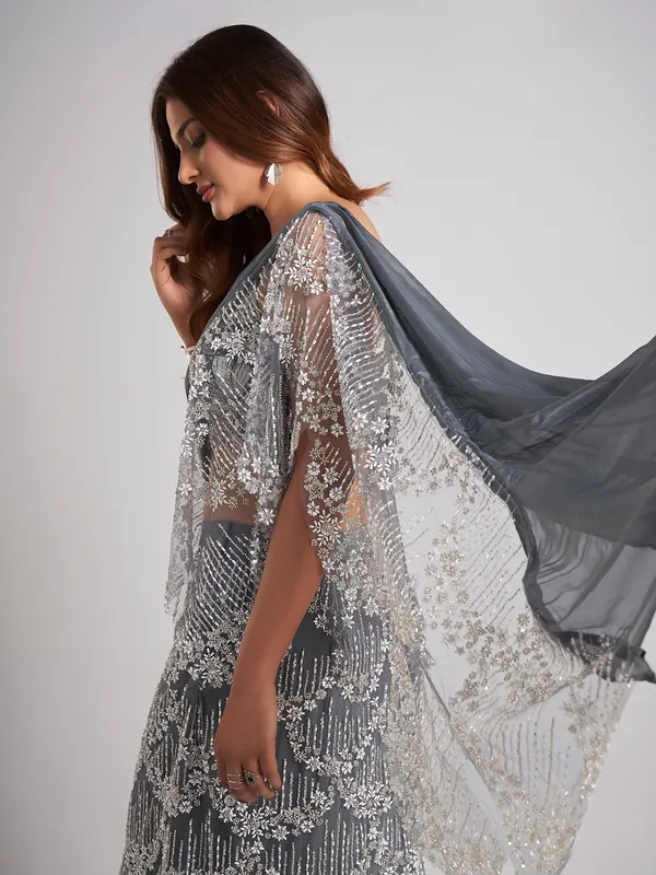 Grey designer silk party wear lehenga choli