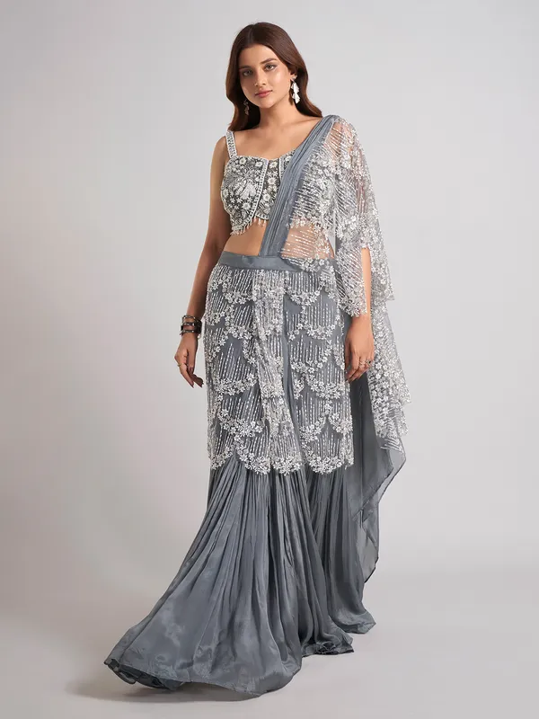 Grey designer silk party wear lehenga choli