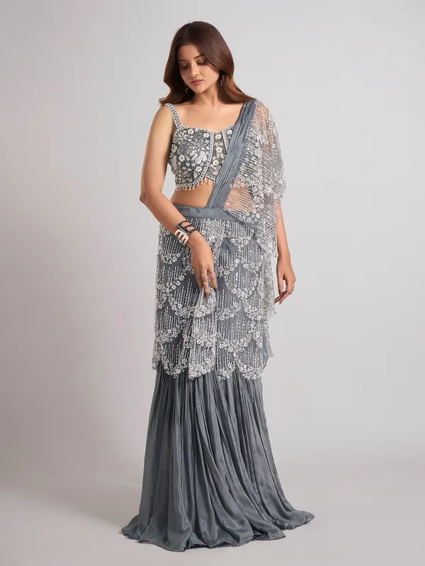 Grey designer silk party wear lehenga choli