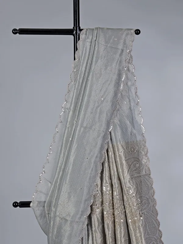 Grey elegant tissue silk wedding wear saree for women