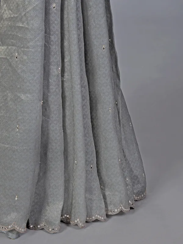 Grey elegant tissue silk wedding wear saree for women