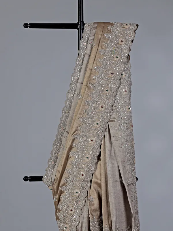 Grey embellished tissue silk saree