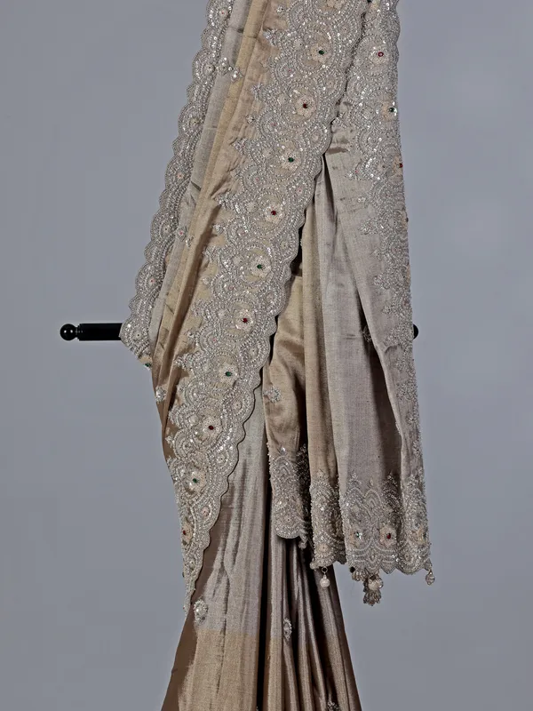 Grey embellished tissue silk saree