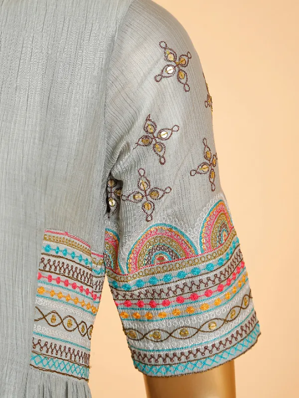 Grey embroidery kurti in cotton