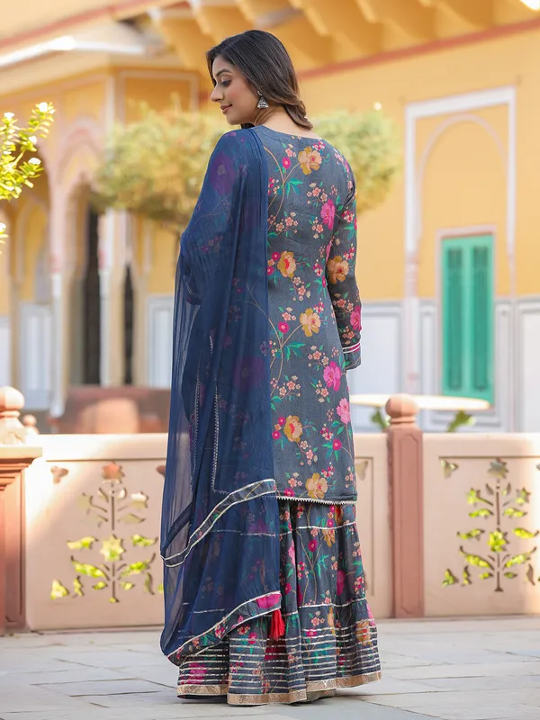 Grey floral printed sharara suit