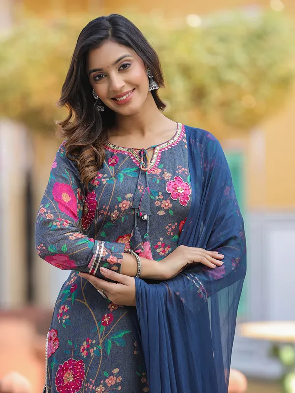 Grey floral printed sharara suit