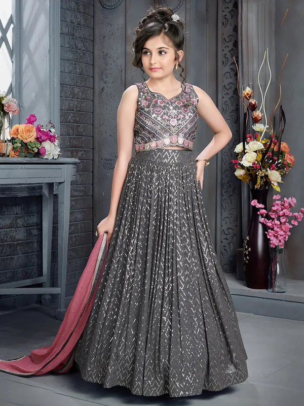 Grey georgette lehenga choli with dupatta
