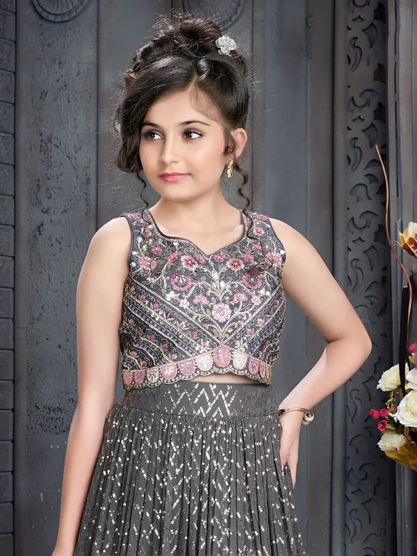 Grey georgette lehenga choli with dupatta