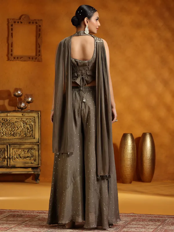 Grey georgette palazzo suit with dupatta for women