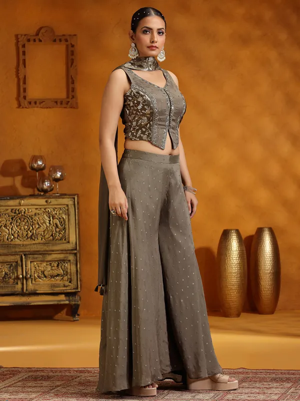 Grey georgette palazzo suit with dupatta for women