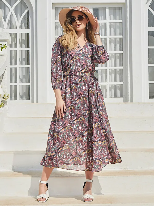 Grey georgette printed casual dress