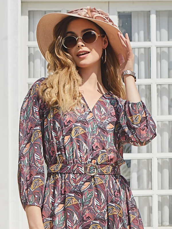 Grey georgette printed casual dress