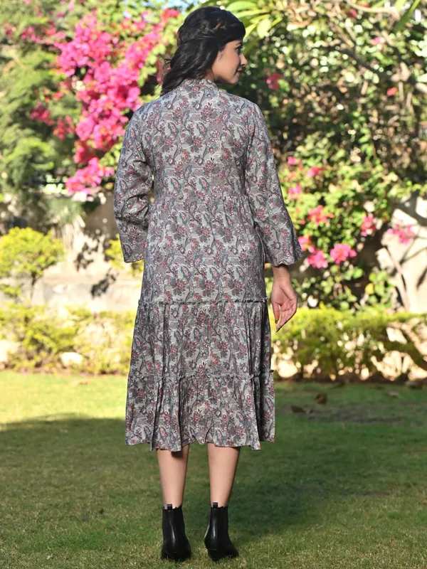 Grey georgette printed long kurti