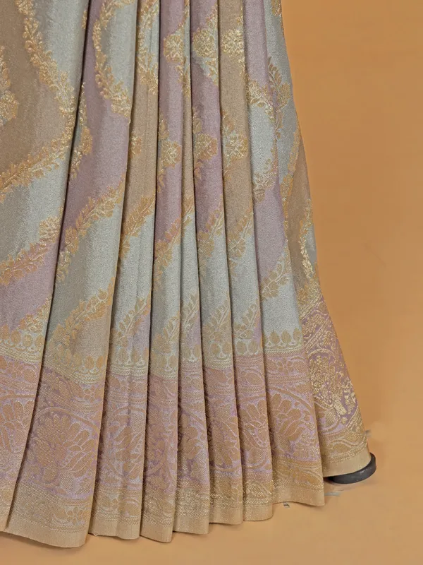 Grey georgette printed saree for wedding wear