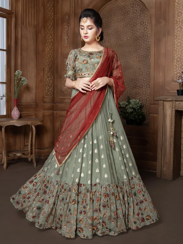 Grey georgette printed wedding lehenga choli
