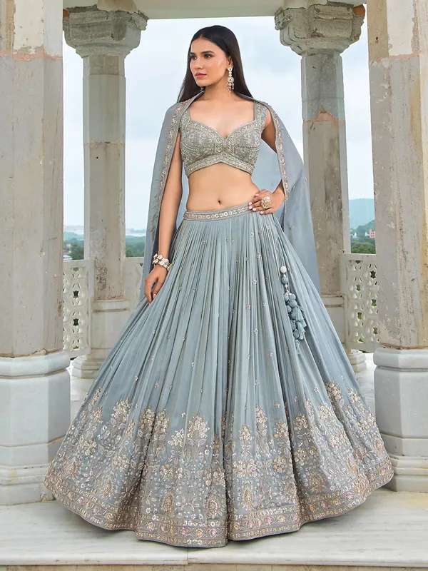 Grey georgette reception wear lehenga choli