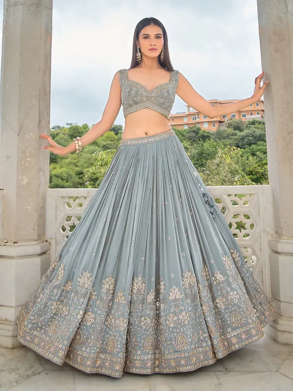Grey georgette reception wear lehenga choli