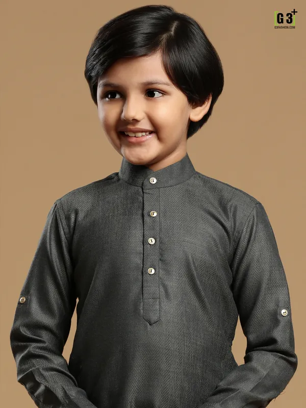 Grey hue solid cotton boys kurta suit for festivals