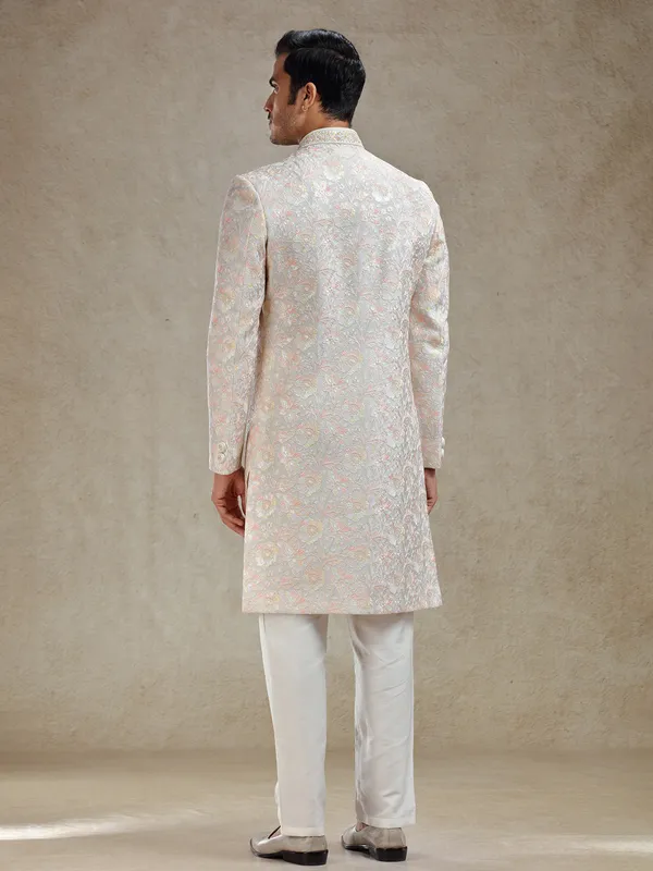 Grey indo western set in pastle embroidery