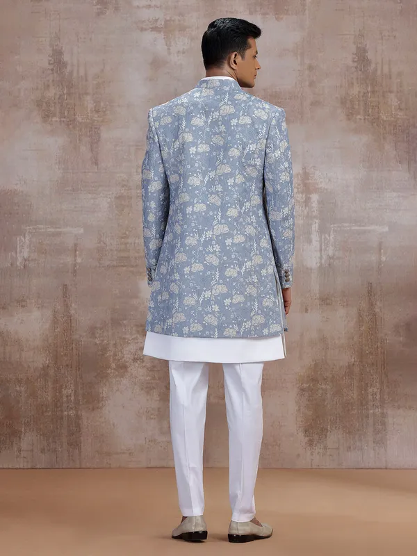 Grey jacket style indo western with embroidery work