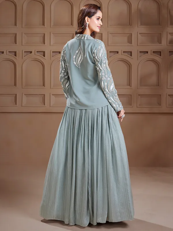 Grey jacket style lehenga choli for party