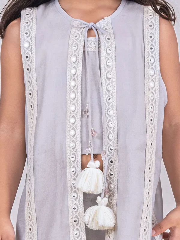 Grey jacket style salwar suit for girls