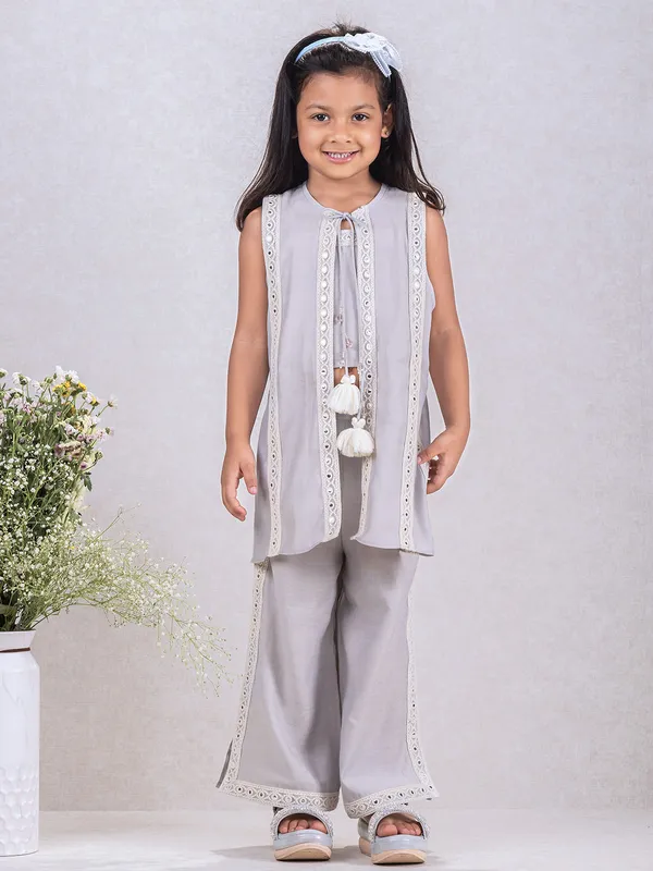 Grey jacket style salwar suit for girls