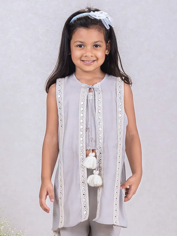 Grey jacket style salwar suit for girls