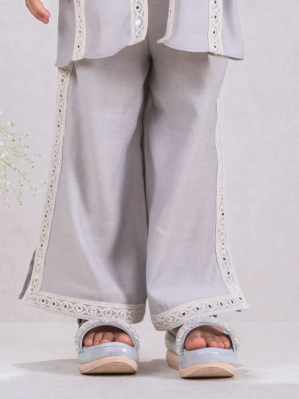 Grey jacket style salwar suit for girls