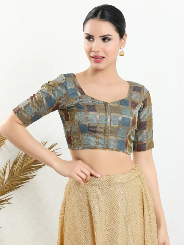 Grey jacquard ready made blouse