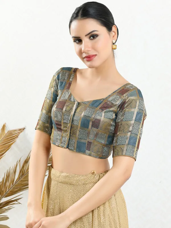 Grey jacquard ready made blouse
