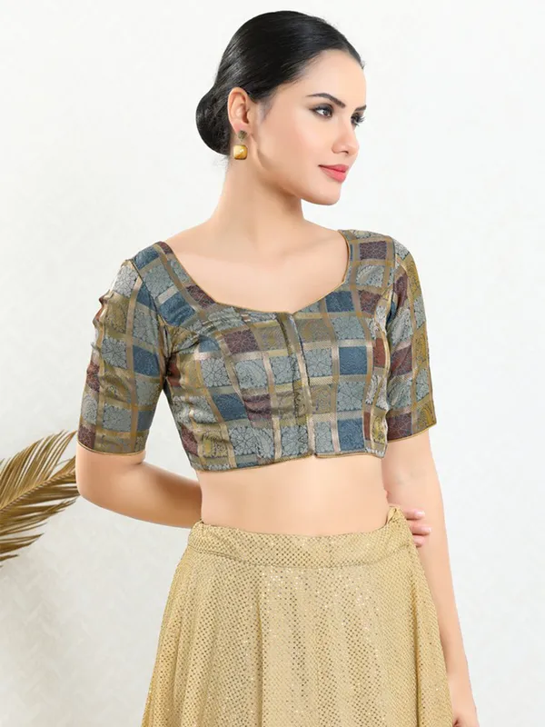 Grey jacquard ready made blouse
