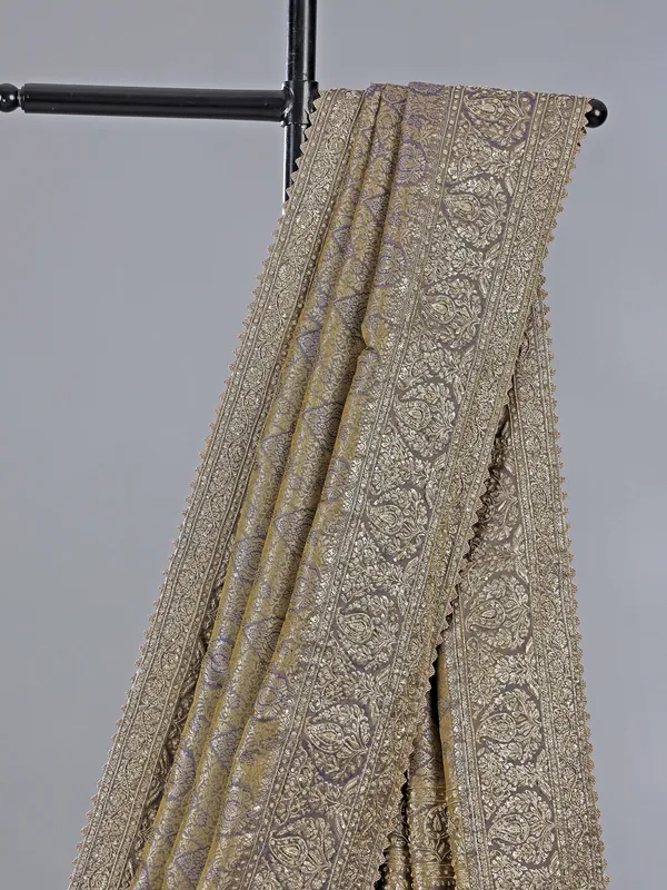 Grey kanjivaram silk saree with zari weaving