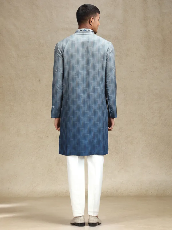 Grey kurta pajama in embroidery and mirror