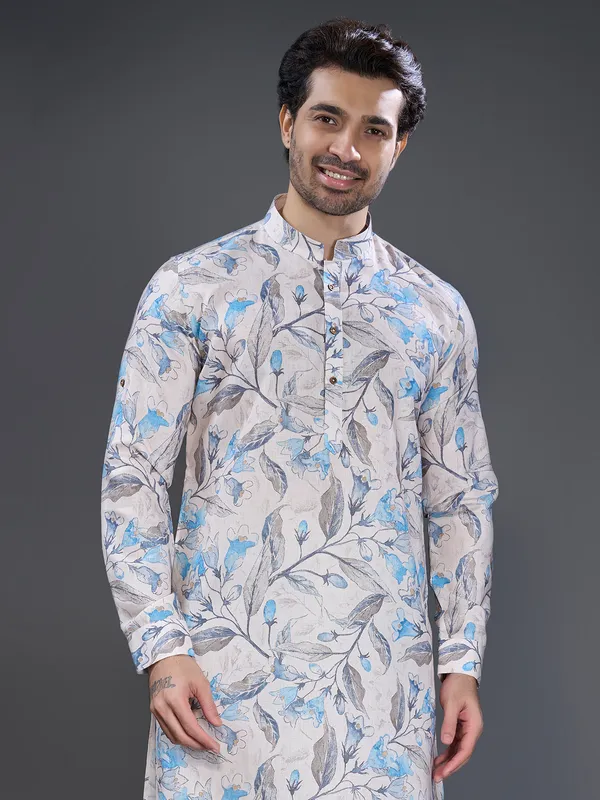Grey kurta pajama in printed for men