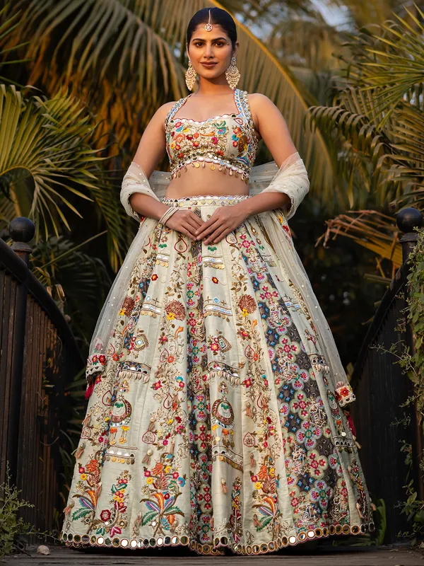 Grey lahenga choli in premium work