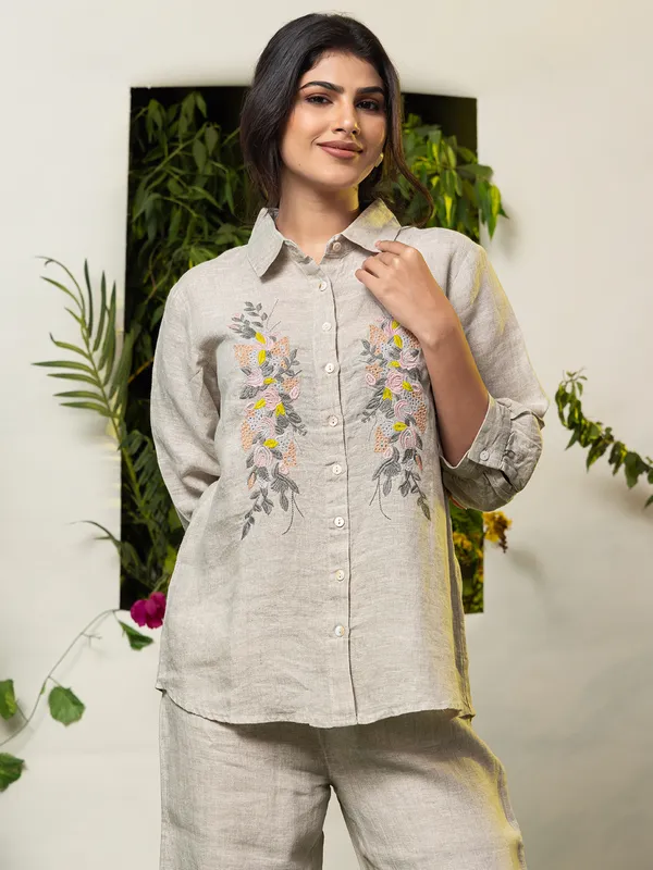 Grey linen casual wear co ord set