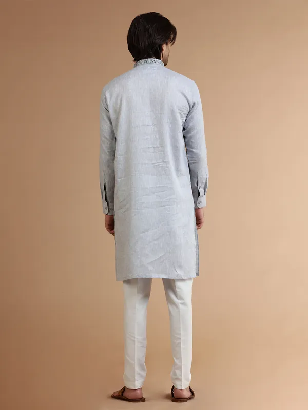 Grey linen festive kurta suit