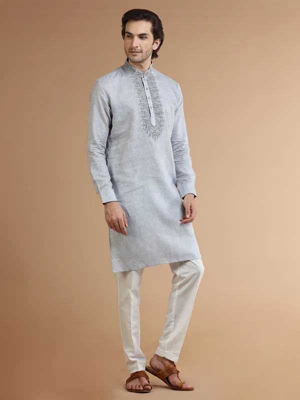 Grey linen festive kurta suit