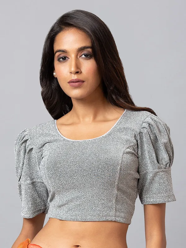 Grey lycra cotton ready made blouse