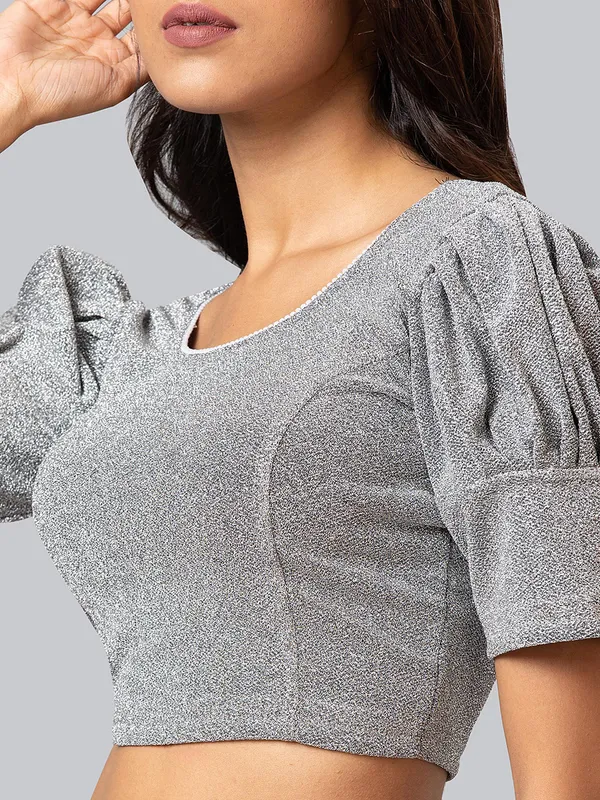 Grey lycra cotton ready made blouse