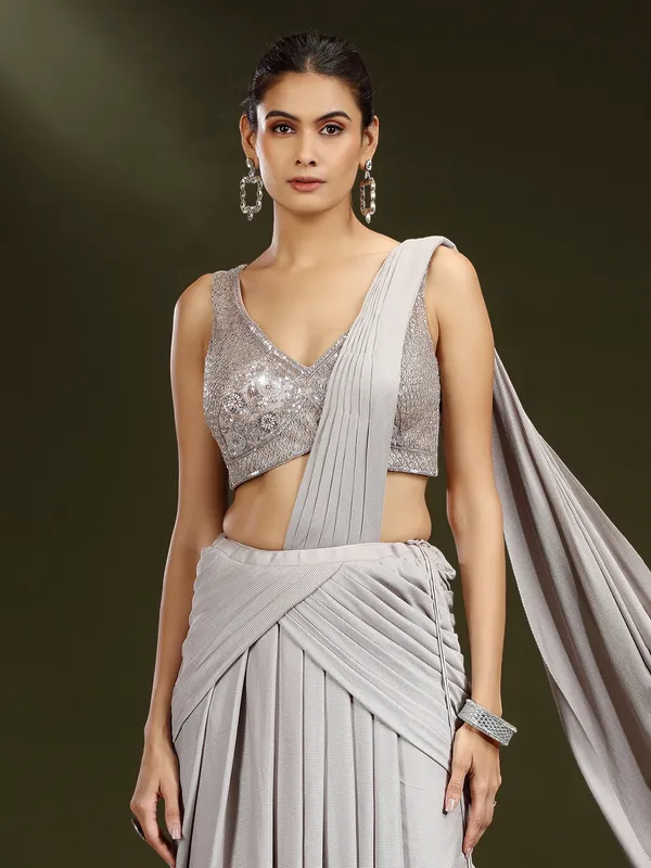 Grey lycra designer lehenga choli for receptions