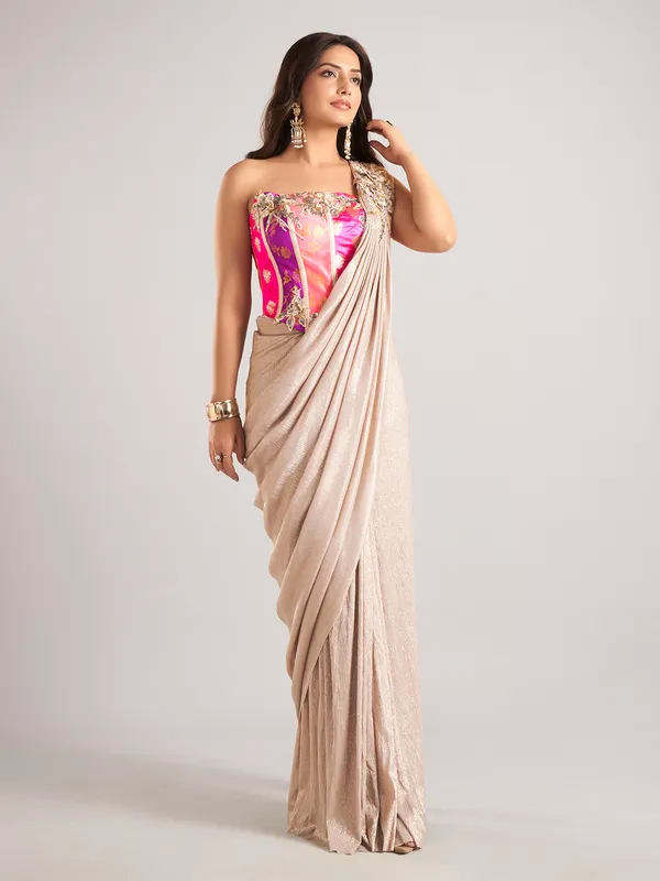 Grey lycra designer ready to wear saree