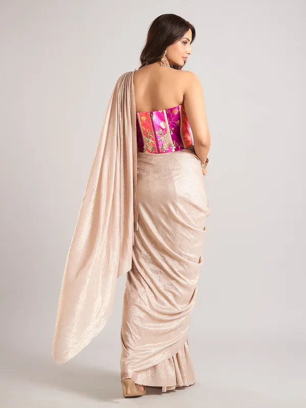 Grey lycra designer ready to wear saree